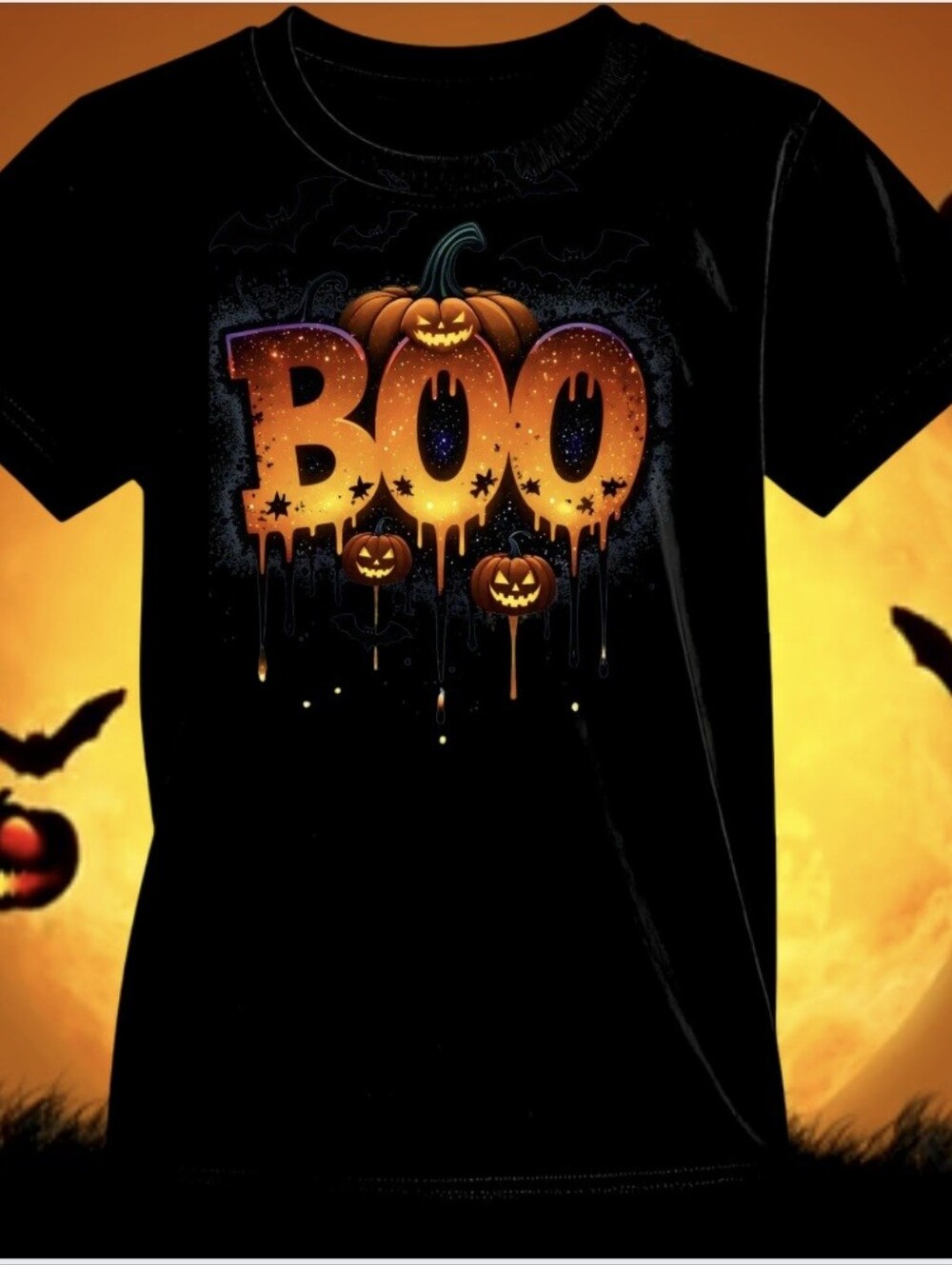 Halloween Boo Pumpkin Graphic Tee Hand-Placed Crystals